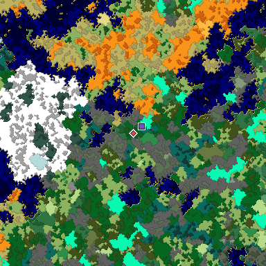 Predicted biome map of Java 1.16 seed -2161399935197509533 around estimated spawn