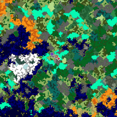 Predicted biome map of Java 1.16 seed -2290428493989614270 around estimated spawn