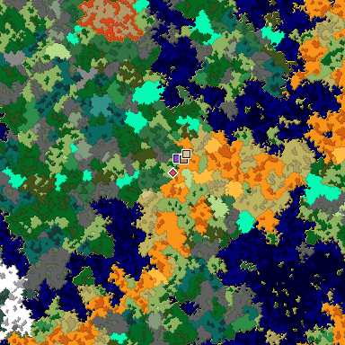 Predicted biome map of Java 1.16 seed 312605224547967070 around estimated spawn