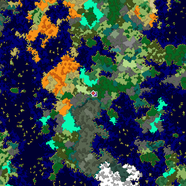 Predicted biome map of Java 1.16 seed -7286419490138828765 around estimated spawn