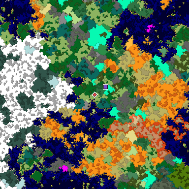 Predicted biome map of Java 1.16 seed -7710920707712556099 around estimated spawn