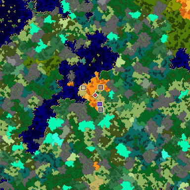 Predicted biome map of Java 1.16 seed 5158975522849706687 around estimated spawn