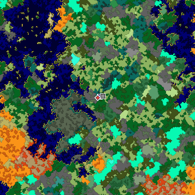 Predicted biome map of Java 1.16 seed 8548458842833687479 around estimated spawn