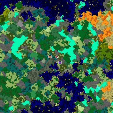 Predicted biome map of Java 1.16 seed 6090980107424102224 around estimated spawn