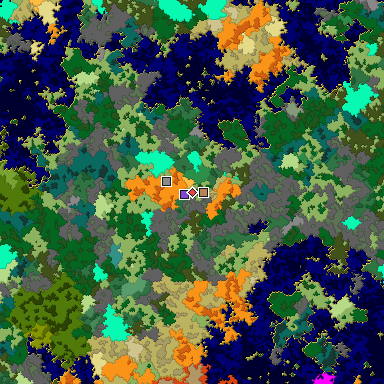 Predicted biome map of Java 1.16 seed 4136318587529217720 around estimated spawn