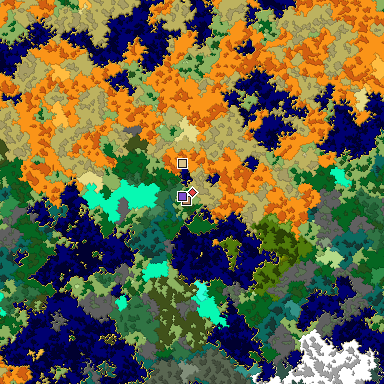 Predicted biome map of Java 1.16 seed -4466440287455193377 around estimated spawn