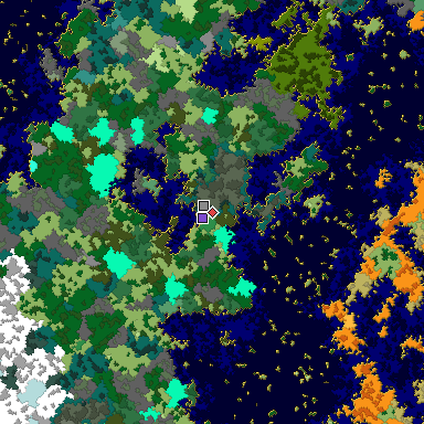Predicted biome map of Java 1.16 seed 4926843866539341766 around estimated spawn
