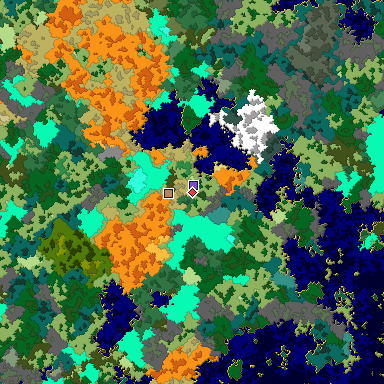 Predicted biome map of Java 1.16 seed -328906094975703984 around estimated spawn