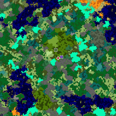 Predicted biome map of Java 1.16 seed -1844063346665452263 around estimated spawn
