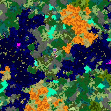 Predicted biome map of Java 1.16 seed 594616676464124411 around estimated spawn