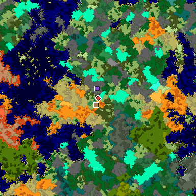 Predicted biome map of Java 1.16 seed -5548658779969983853 around estimated spawn