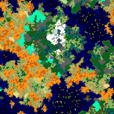 Predicted biome map of Java 1.16 seed 8195391169878060905 around estimated spawn