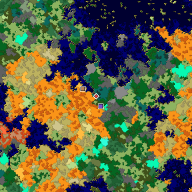 Predicted biome map of Java 1.16 seed 4939481319706807055 around estimated spawn