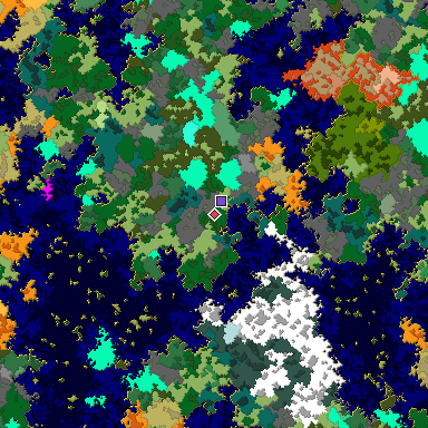 Predicted biome map of Java 1.16 seed 3092236813748772928 around estimated spawn