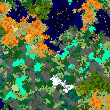 Predicted biome map of Java 1.16 seed -550572771200477026 around estimated spawn