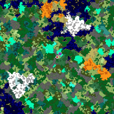 Predicted biome map of Java 1.16 seed 7238226707419842660 around estimated spawn