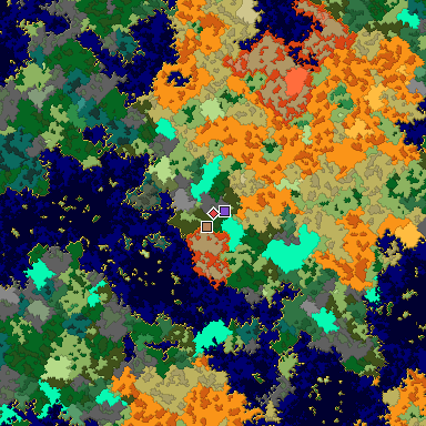 Predicted biome map of Java 1.16 seed -5818827649882661562 around estimated spawn