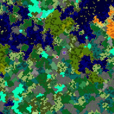 Predicted biome map of Java 1.16 seed -2256850669127472960 around estimated spawn