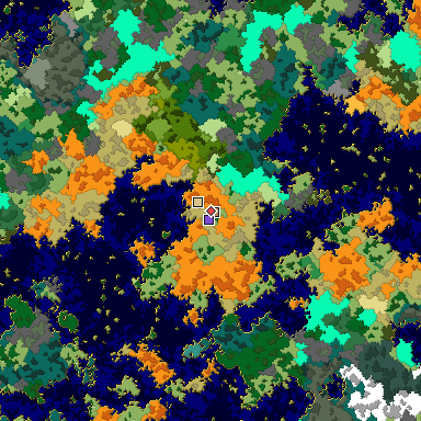 Predicted biome map of Java 1.16 seed 2757093562819295630 around estimated spawn