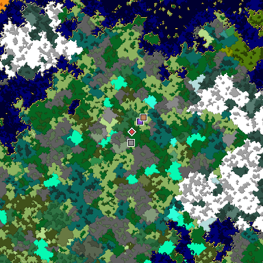 Predicted biome map of Java 1.16 seed 6311916137254498479 around estimated spawn
