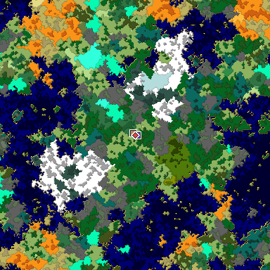 Predicted biome map of Java 1.16 seed -1618317216360428379 around estimated spawn