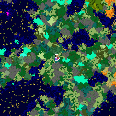 Predicted biome map of Java 1.16 seed -6964603966218384538 around estimated spawn
