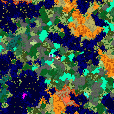 Predicted biome map of Java 1.16 seed 7106307673066455376 around estimated spawn
