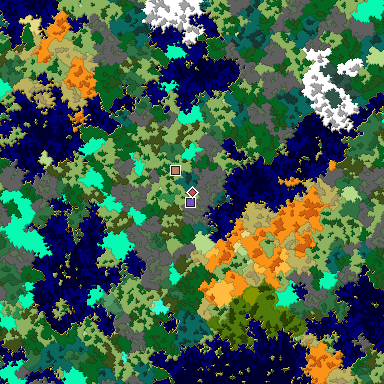Predicted biome map of Java 1.16 seed 8907956754381335874 around estimated spawn