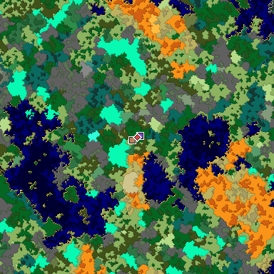 Predicted biome map of Java 1.16 seed -4464608557283574882 around estimated spawn