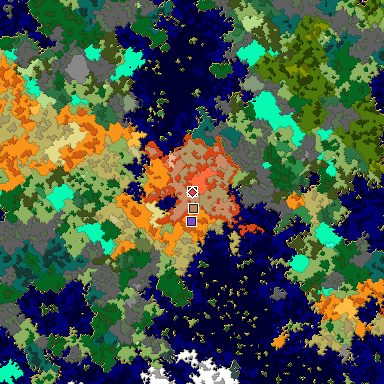 Predicted biome map of Java 1.16 seed -1157905001771553958 around estimated spawn