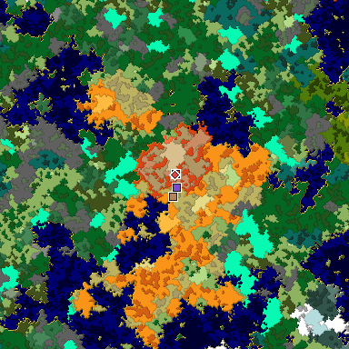 Predicted biome map of Java 1.16 seed -4009041619351879922 around estimated spawn
