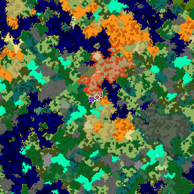 Predicted biome map of Java 1.16 seed 5993597189893417189 around estimated spawn