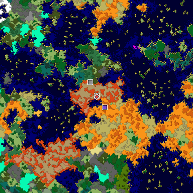 Predicted biome map of Java 1.16 seed -8562313260714308137 around estimated spawn
