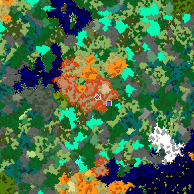 Predicted biome map of Java 1.16 seed -3478503158269558031 around estimated spawn