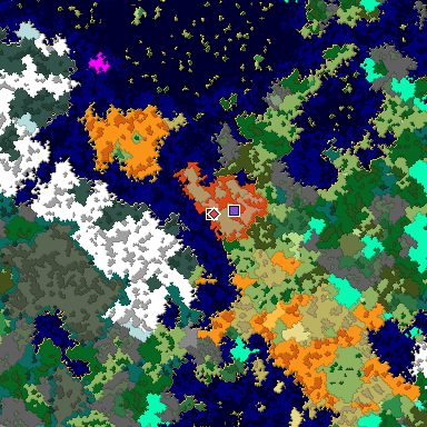 Predicted biome map of Java 1.16 seed 9079752112484145383 around estimated spawn