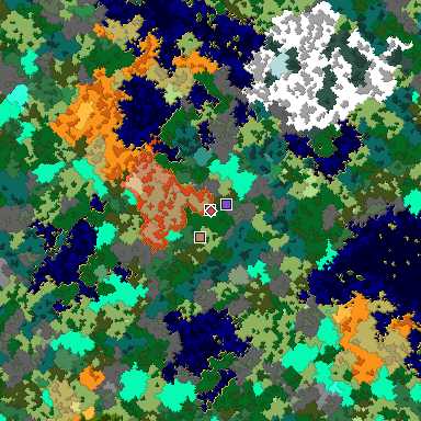 Predicted biome map of Java 1.16 seed -7765721772857425575 around estimated spawn