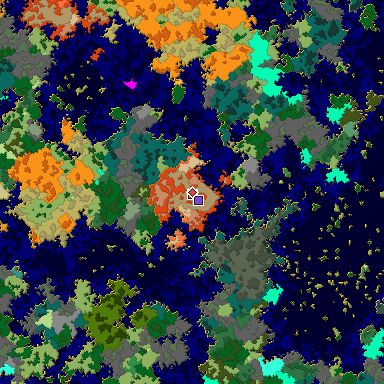 Predicted biome map of Java 1.16 seed -1208959485555180488 around estimated spawn