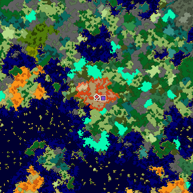 Predicted biome map of Java 1.16 seed 7331082816256072213 around estimated spawn