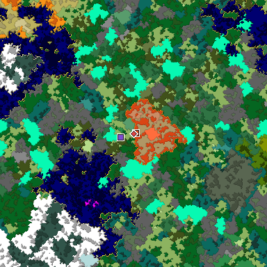 Predicted biome map of Java 1.16 seed -7855587928851077509 around estimated spawn