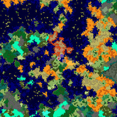 Predicted biome map of Java 1.16 seed 1714945493467003837 around estimated spawn
