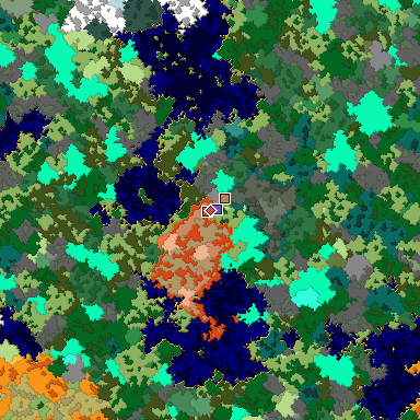 Predicted biome map of Java 1.16 seed 828779332696489308 around estimated spawn