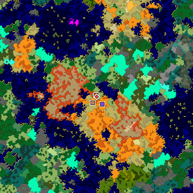 Predicted biome map of Java 1.16 seed 6085127661314040487 around estimated spawn