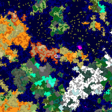 Predicted biome map of Java 1.16 seed -3530846689126262631 around estimated spawn
