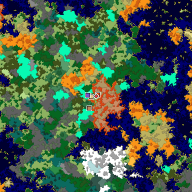 Predicted biome map of Java 1.16 seed -1344685147456754561 around estimated spawn