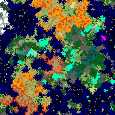 Predicted biome map of Java 1.16 seed 152406109200142875 around estimated spawn