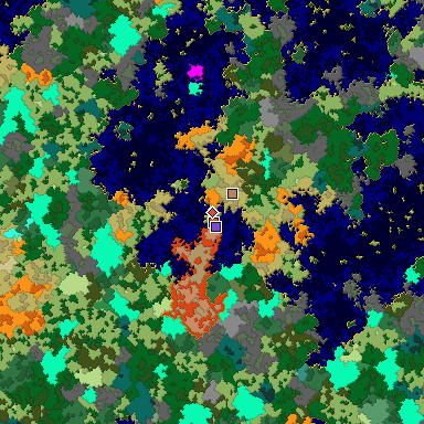 Predicted biome map of Java 1.16 seed -9115524199991967120 around estimated spawn