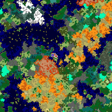Predicted biome map of Java 1.16 seed 4007239085664237303 around estimated spawn