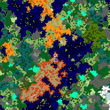 Predicted biome map of Java 1.16 seed 221868023163072565 around estimated spawn