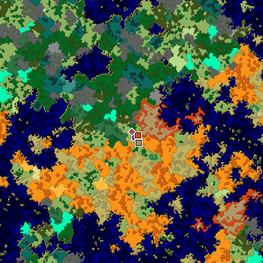 Predicted biome map of Java 1.16 seed 5805399826023222716 around estimated spawn