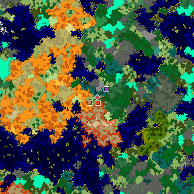 Predicted biome map of Java 1.16 seed 3293980803870803263 around estimated spawn